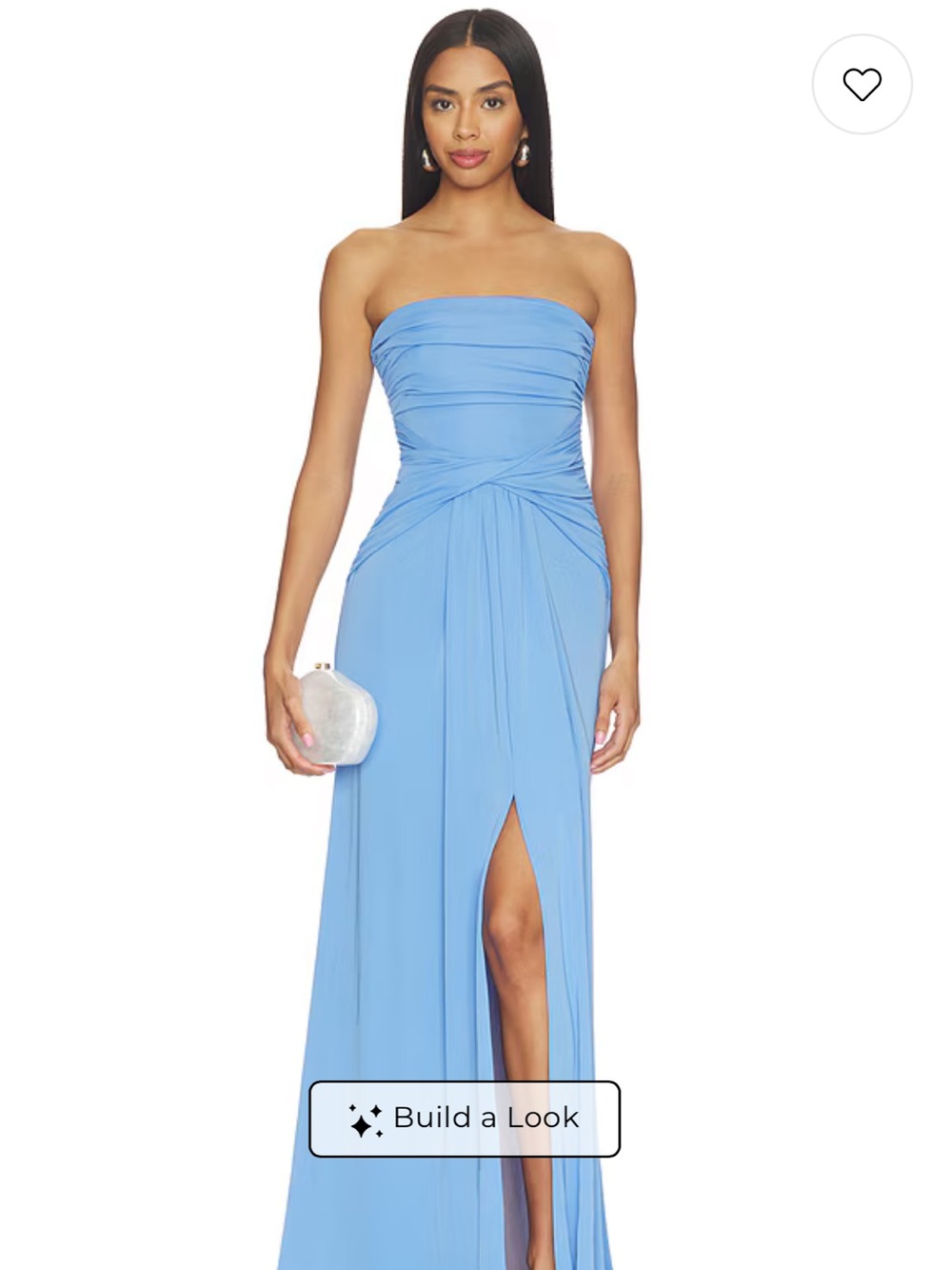 cinq a sept Strapless Sky Blue Draped Gown with Front Slit